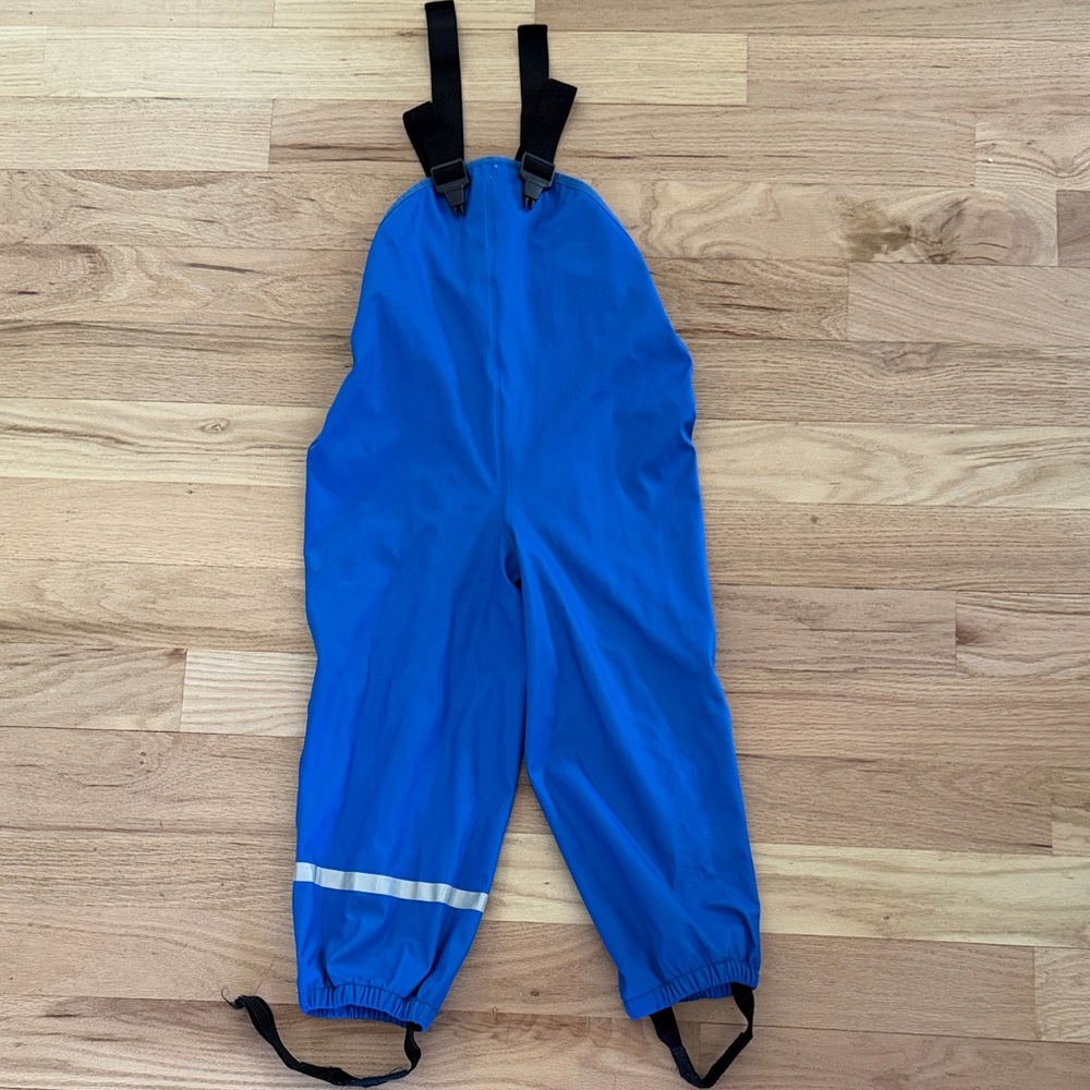 H&M Blue Kids Waterproof Overalls with Black Adjustable Straps sz 4-6yrs